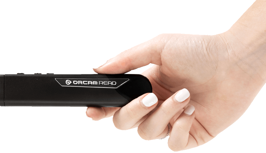 A hand showing Orcam Read Device