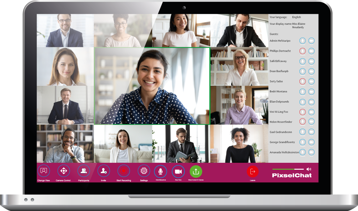 A laptop showing few people on a video call