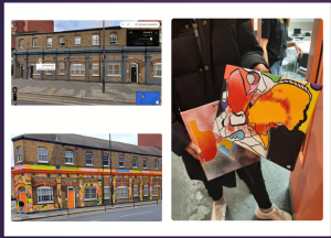An image of Haringey Youth Offending Service building, colourfully decorated in a mural. The design work and logos have been created by the young people themselves, giving them opportunities to participate positively, building confidence in their abilities and contribute positively to their community.