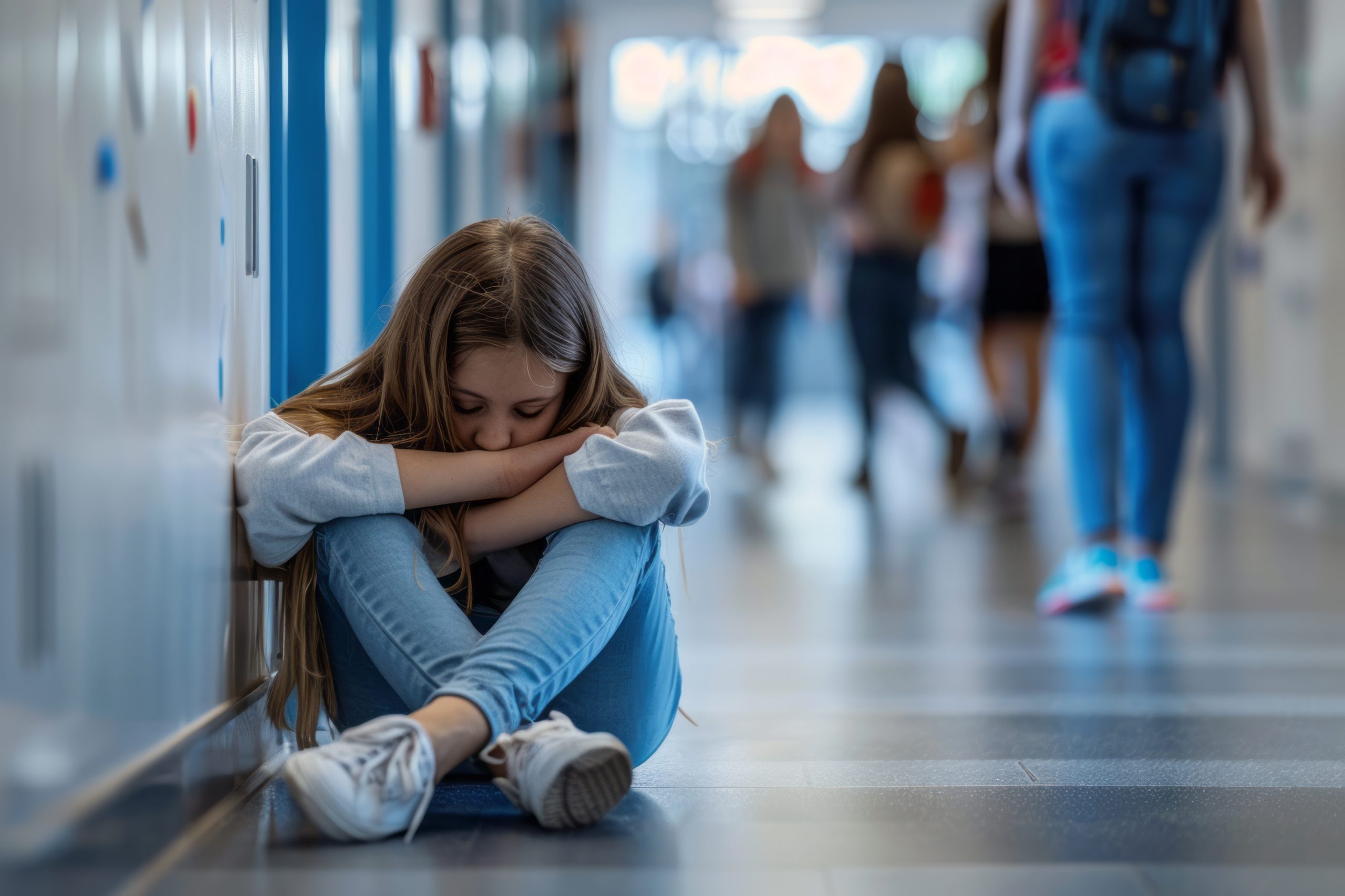 Offended girl is ignored by her school friends. Kids communication problem, bullying at school.