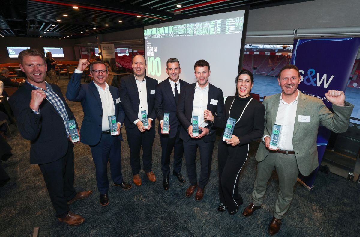 The winners (L-R): Huw Gullick, NOC Innovations; Huw Miles, Paris Smith; Steven Jones, Saltus Partners; Ian Riggs, Eight Financial Advice; Gareth Livingstone, Stewart Signs; Azadeh Sotoudeh, Microlink PC; Paul Sheedy, Liberty Finance